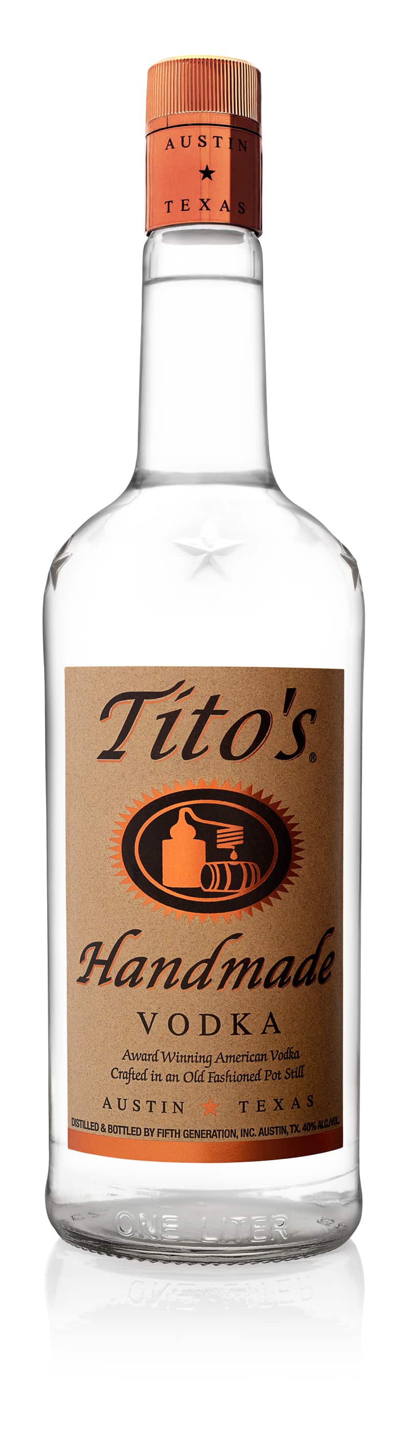 Bottle of Tito's Handmade Vodka.